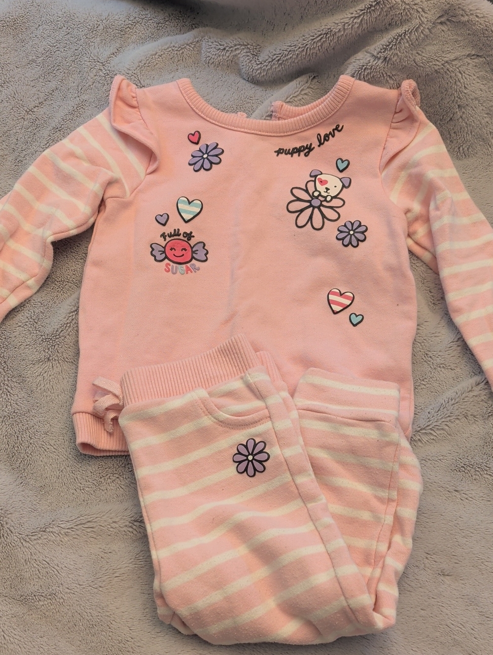 Joe Fresh Pink Striped Girls Set with Puppy & Hearts